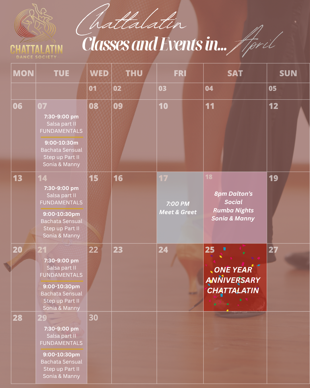 march calendar salsa and bachata social dance event in Chattanooga Tennessee