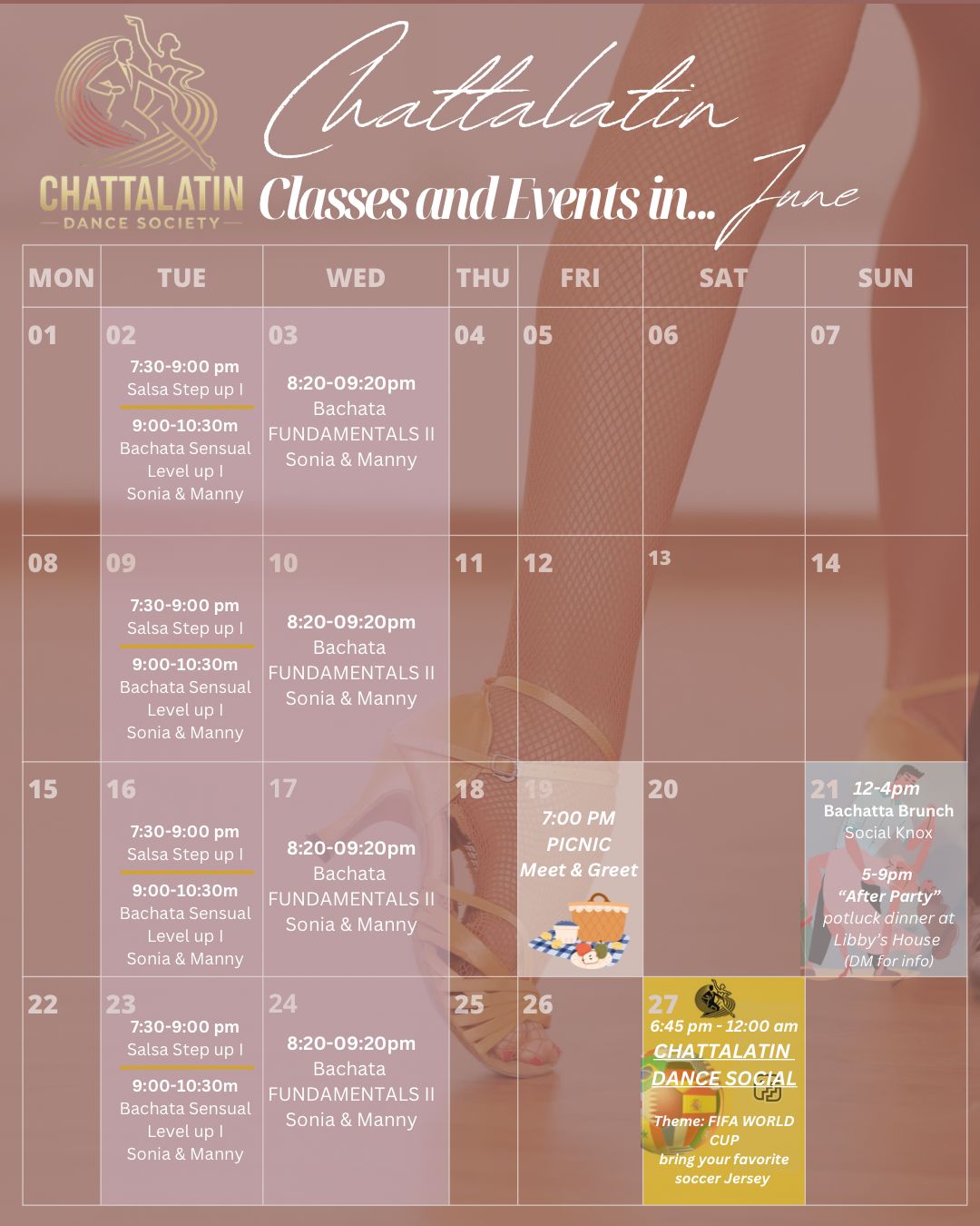 march calendar salsa and bachata social dance event in Chattanooga Tennessee