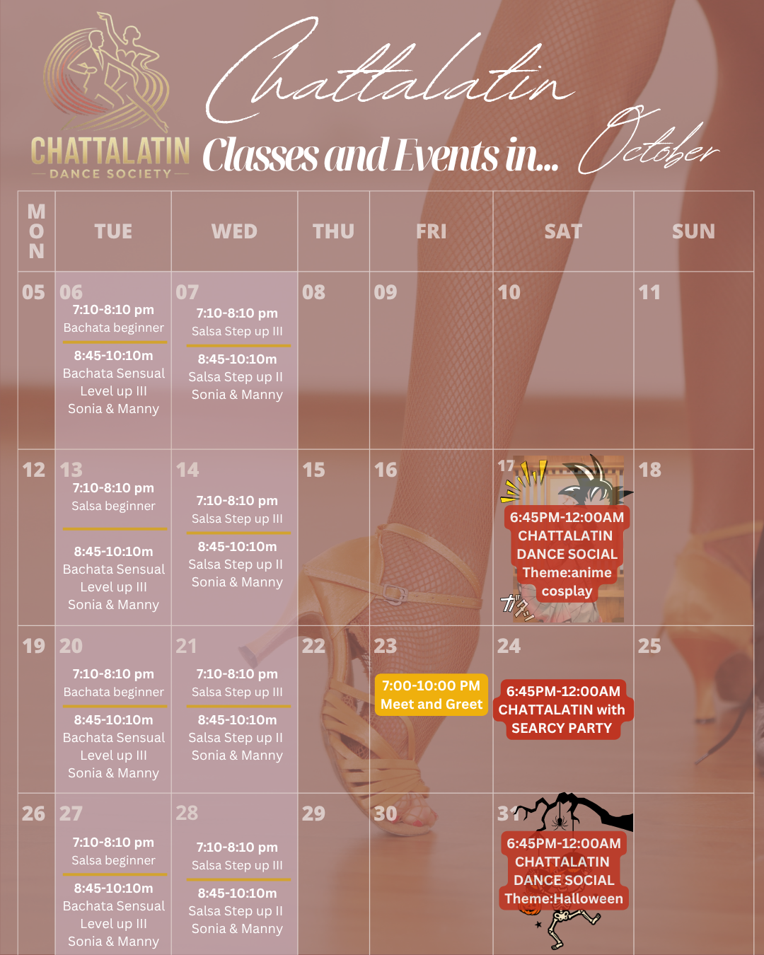 october salsa and bachata social dance event in Chattanooga Tennessee