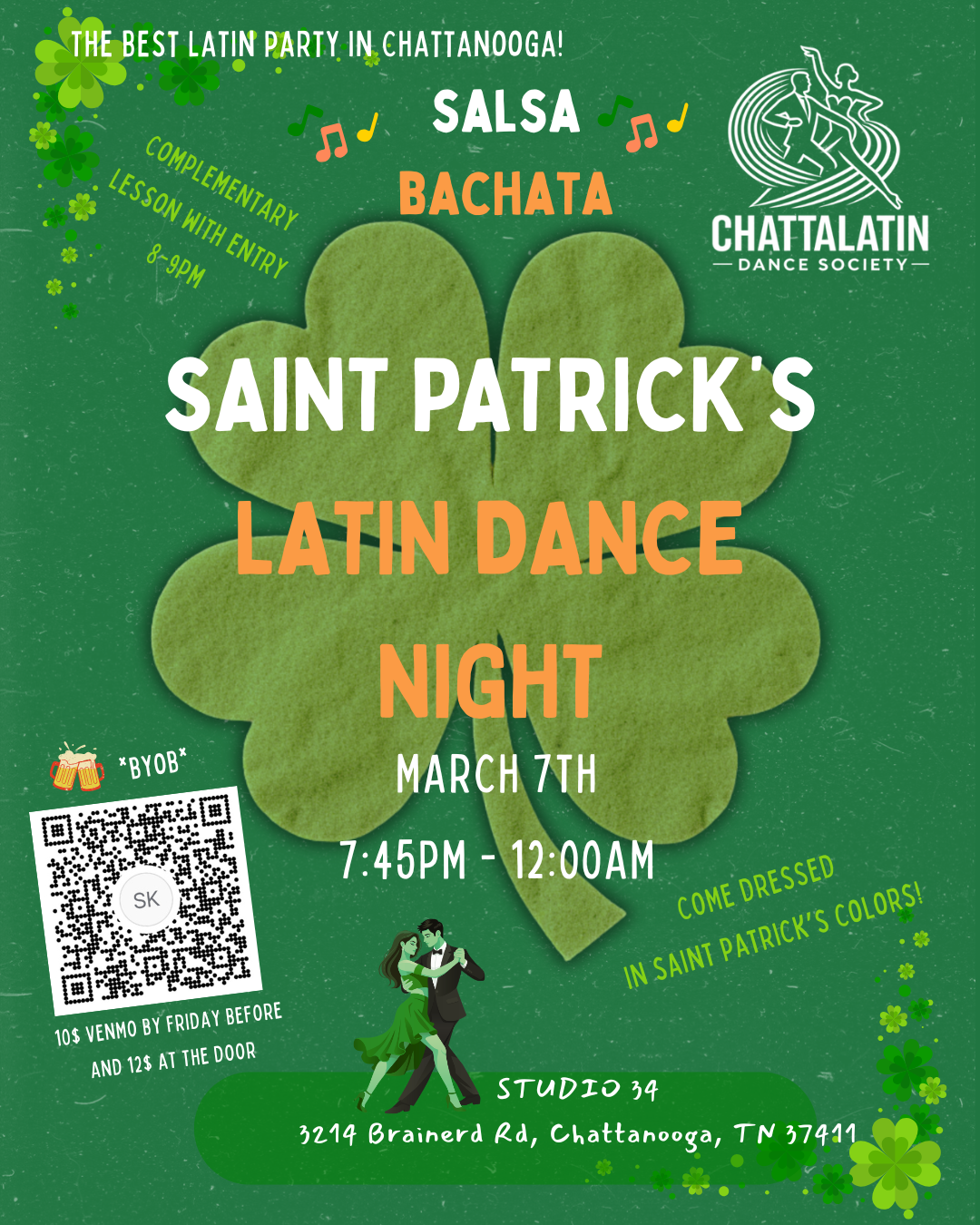 march 7 salsa and bachata social dance event in Chattanooga Tennessee
